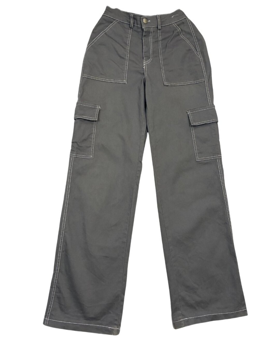 Rachel Paige Women's XS Gray Cargo Pants Wide Leg Contrast Stitch Y2K Utility
